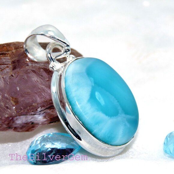 Larimar Gemstone Pendant, 925 Sterling Silver, Handmade Design Pendant, For Gift - Picture 5 of 6